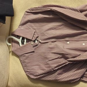 Hugo Boss button up men's 16.5 32/33 red with white stripes